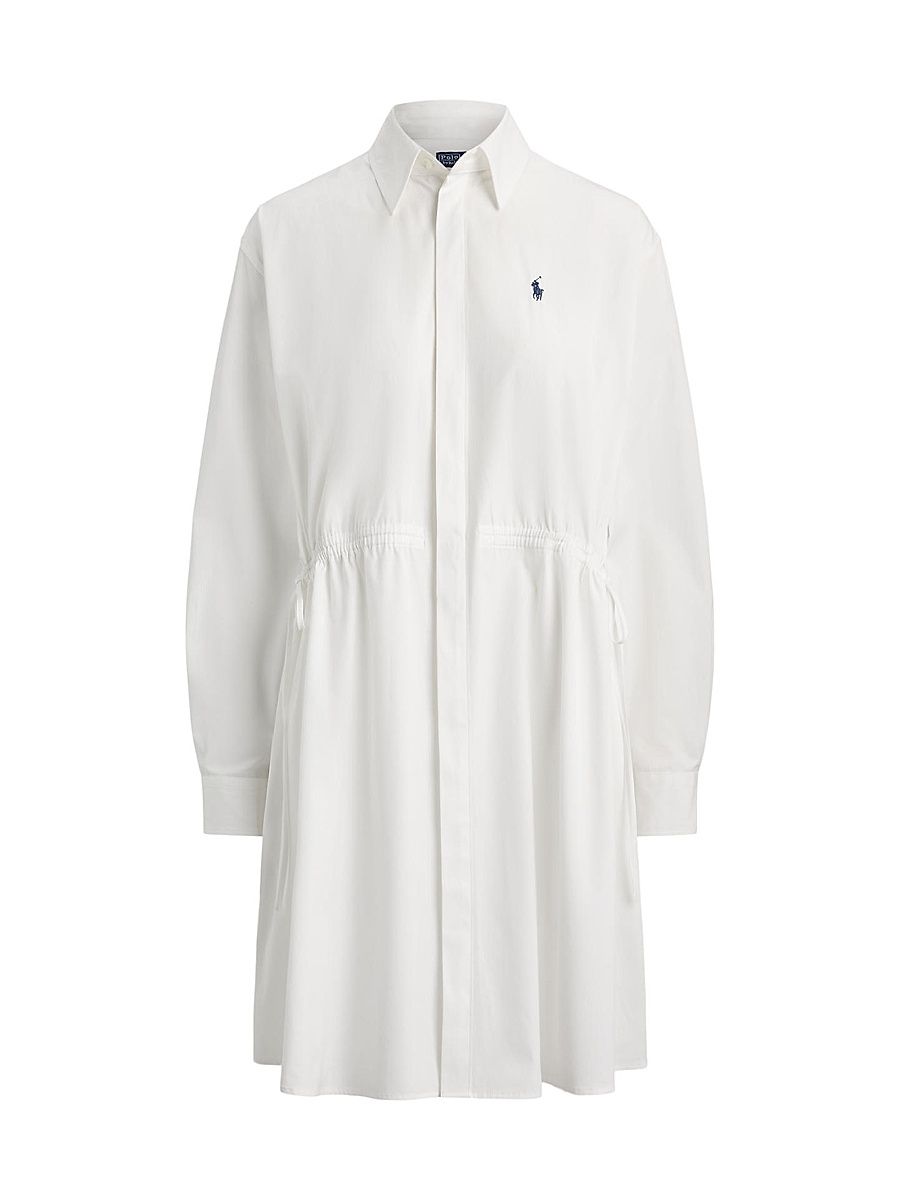 Women's Cotton Drawcord Mini Shirtdress - White - Size 8