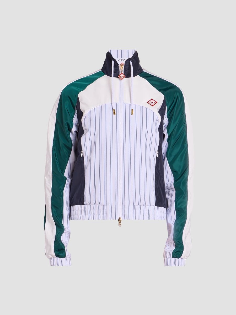 Casablanca Women's Pinstripe Panelled Track Jacket - White Navy - Size XL