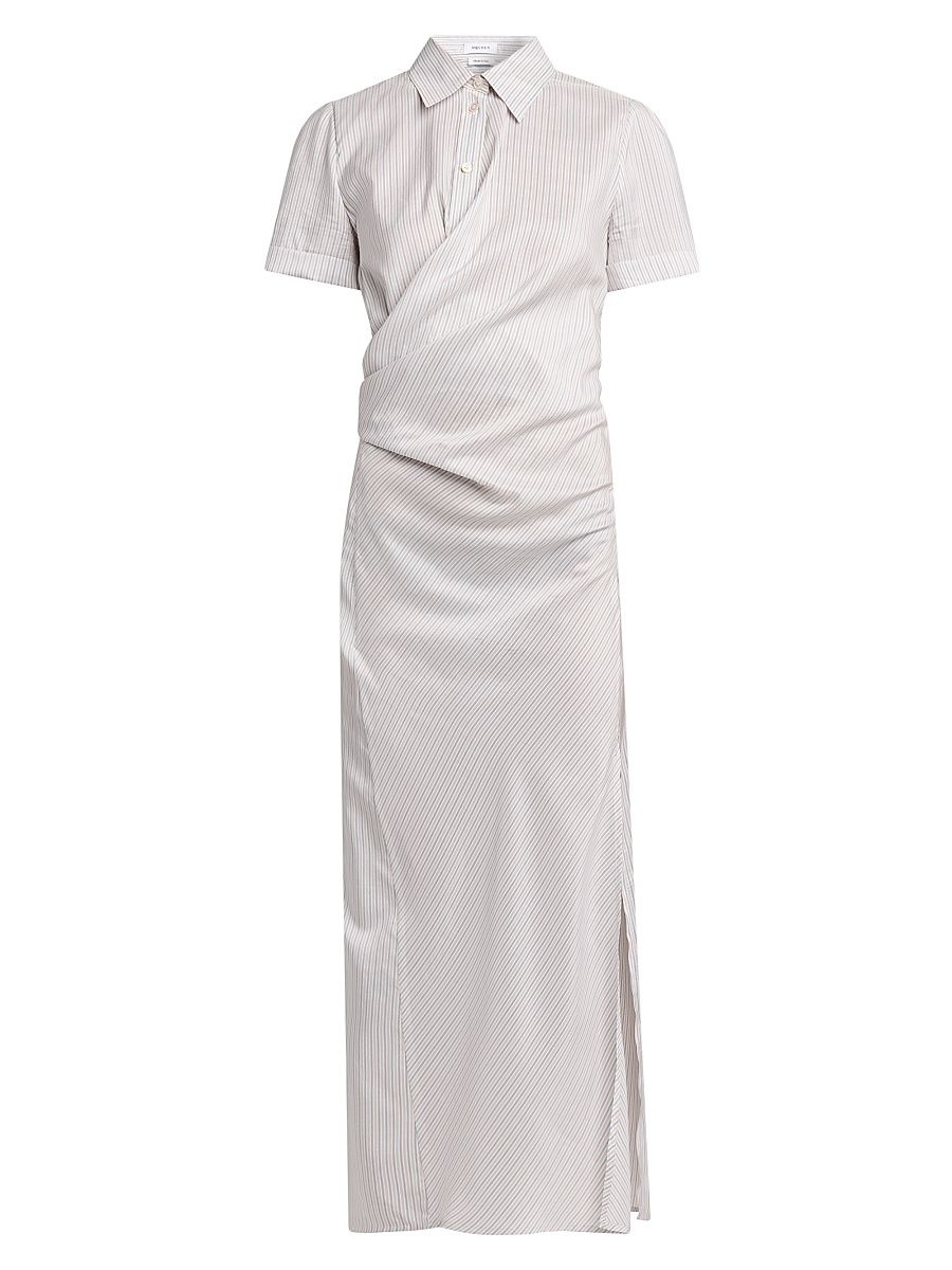 Women's Striped Silk Drape Shirtdress - White Beige - Size 2