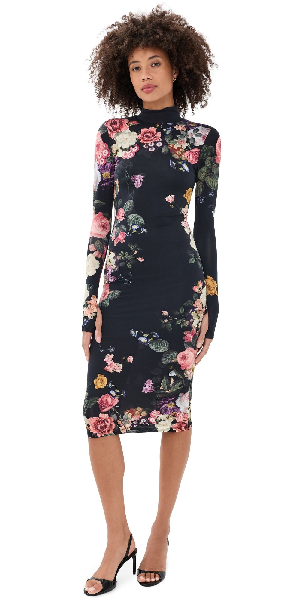 ALICE + OLIVIA Delora Midi Dress Hollywood Dreams Black 0