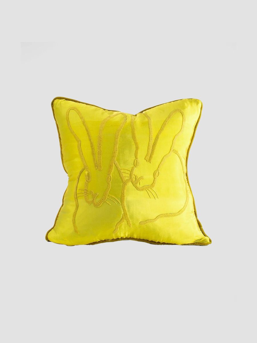 Hunt Slonem Embroidered Silk & Velvet Bunny Pillow, 20" - Yellow