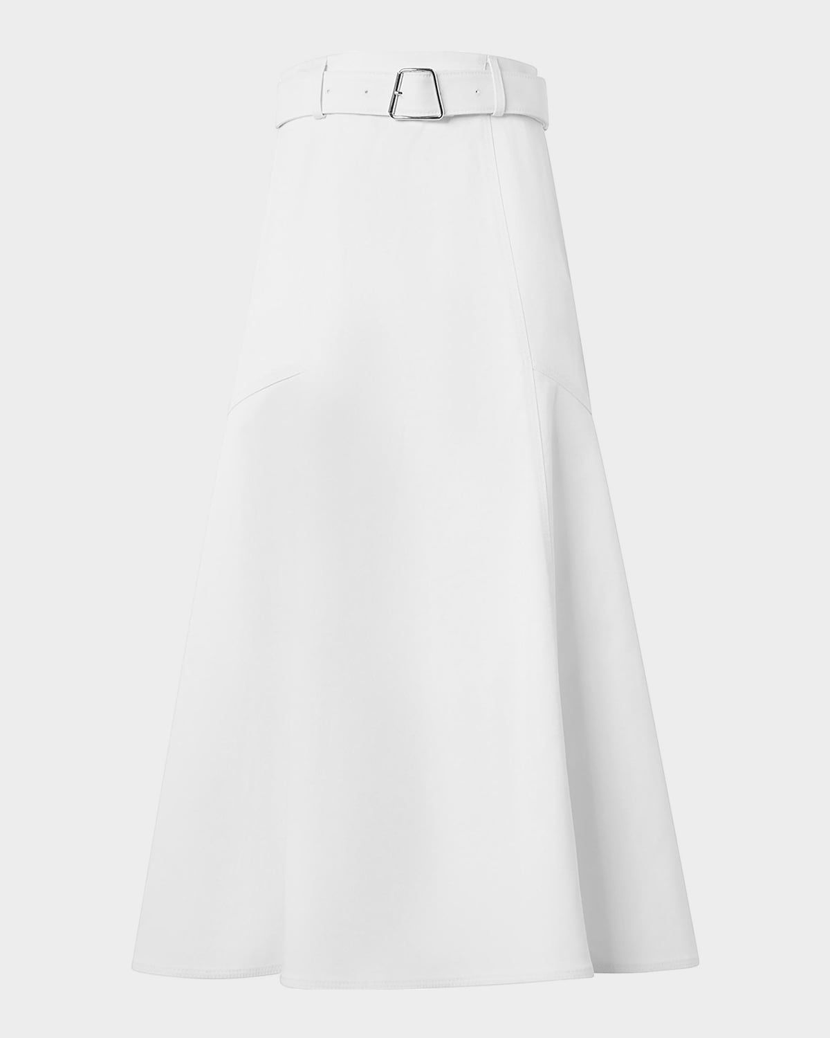 Cotton Twill Belted Midi Skirt