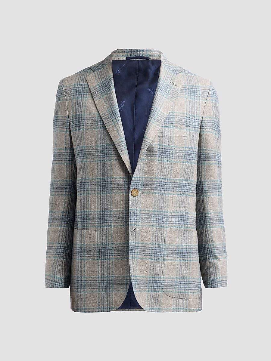 Men's Cashmere Plaid Two-Button Sport Coat - Medium Grey - Size 40