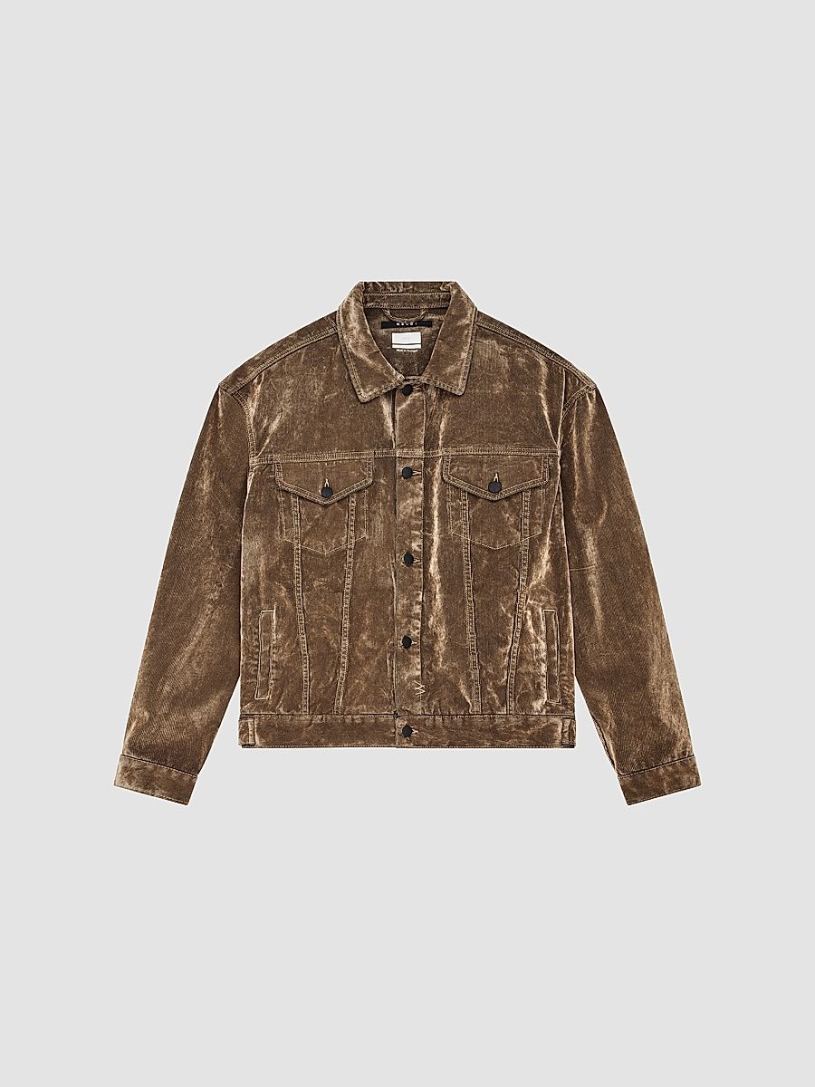 Ksubi Men's Oh G Flocked Cotton Corduroy Trucker Jacket - Brown - Size XXL