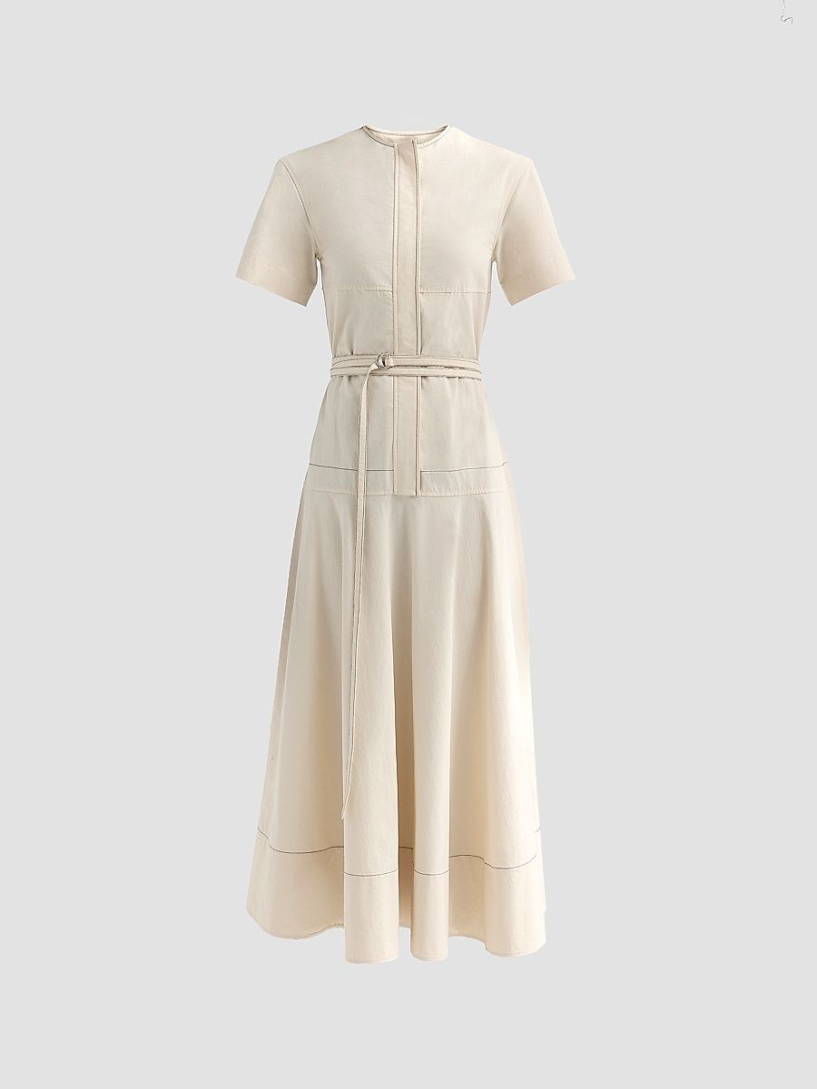 Proenza Schouler White Label Women's Elizabeth Seamed Belted Midi Dress - Barley Melange - Size 10