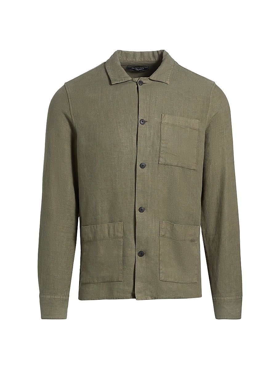 Men's COLLECTION Linen Shirt Jacket - Olive Green - Size XXL