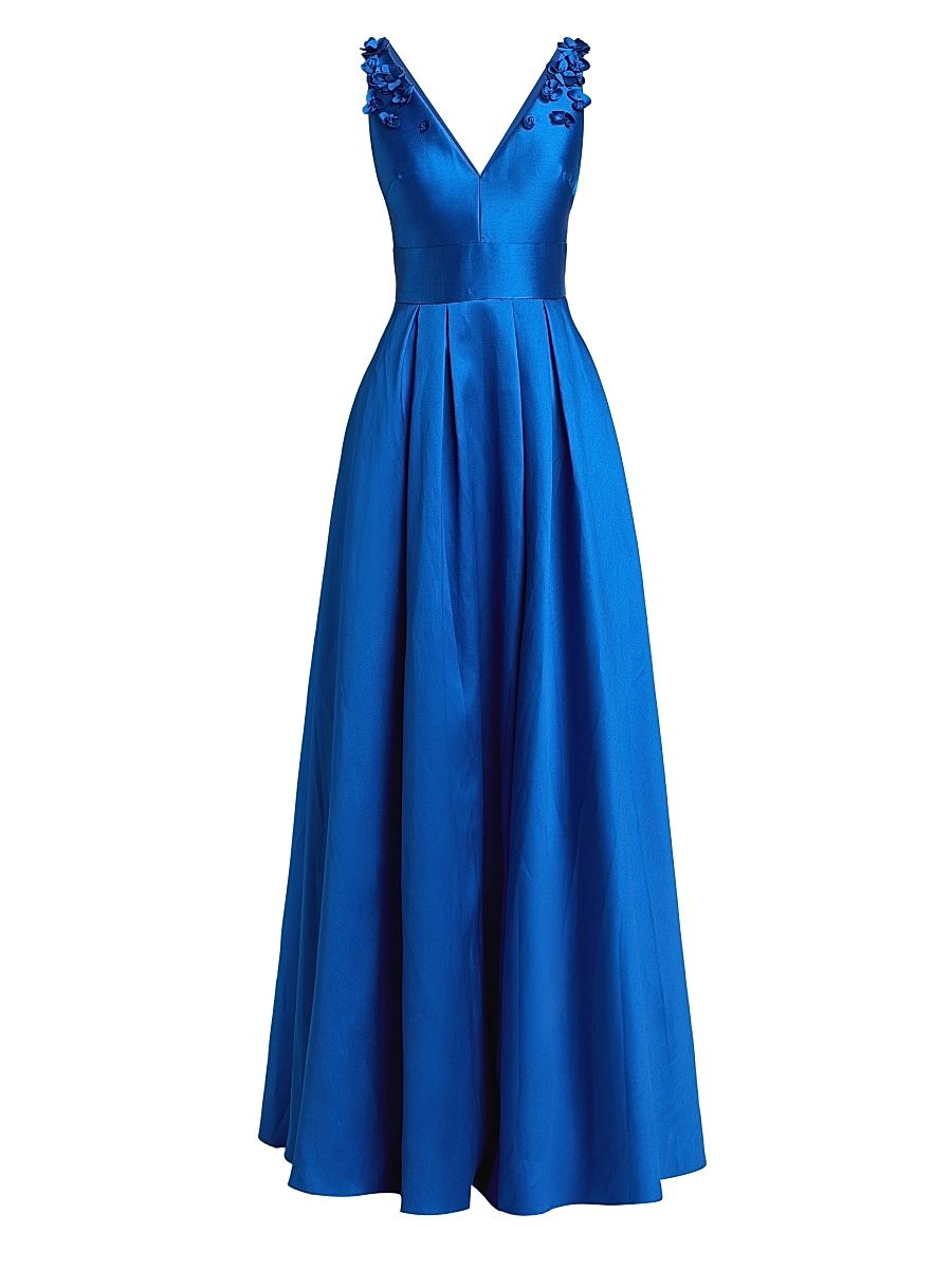 Women's Velina Mikado V-Neck Gown - Sapphire Eclipse - Size 16