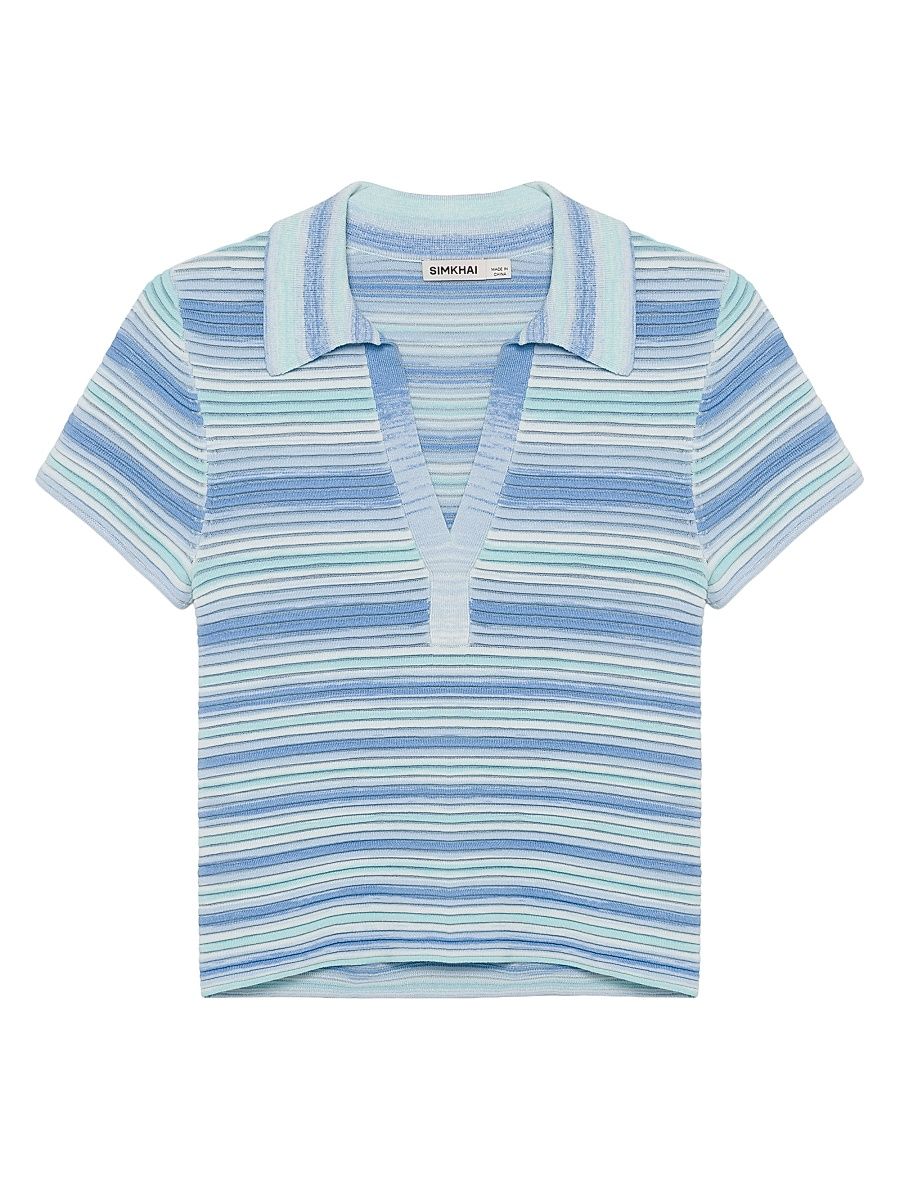 Women's Paxton Striped Knit Polo Shirt - Periwinkle Multi - Size XS