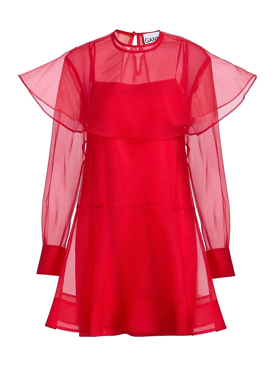 Women's Textured Organza Cape Minidress - Mars Red - Size 14
