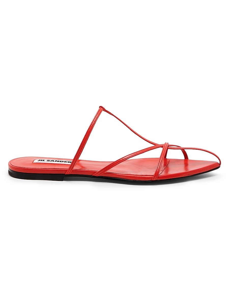 Women's Strappy Leather Flats - Rouge - Size 11