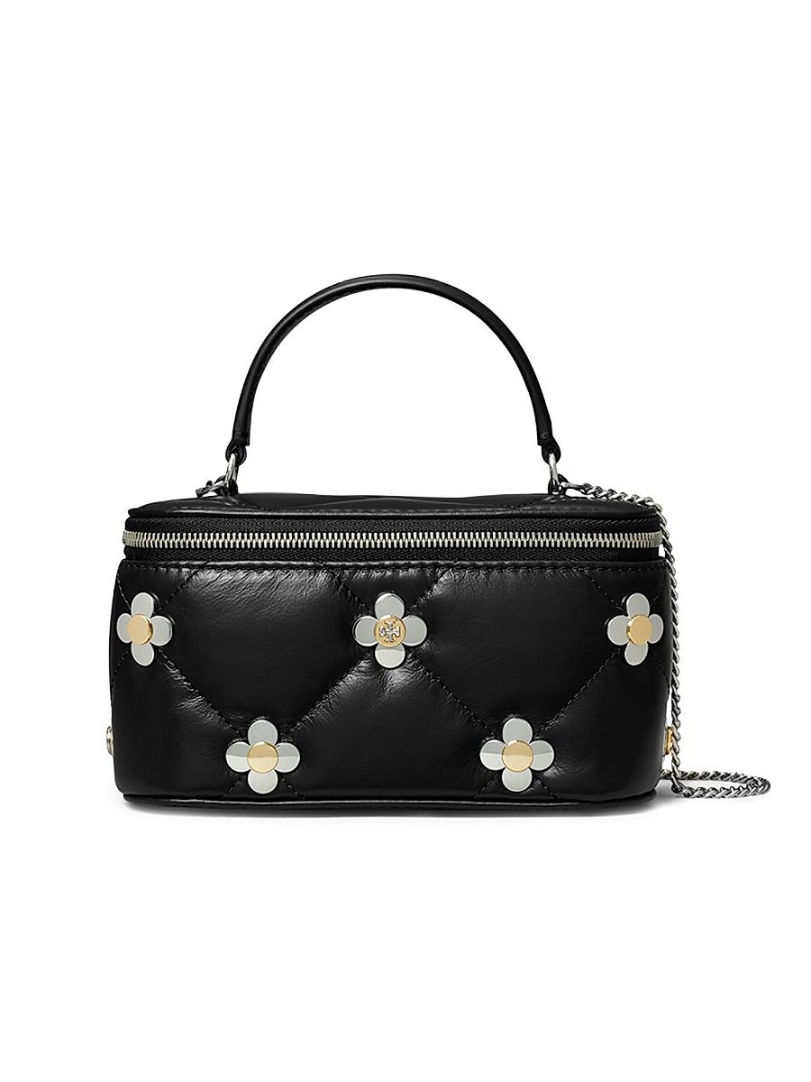 Women's Kira Clover Quilted-Leather Vanity Top Handle Bag - Black