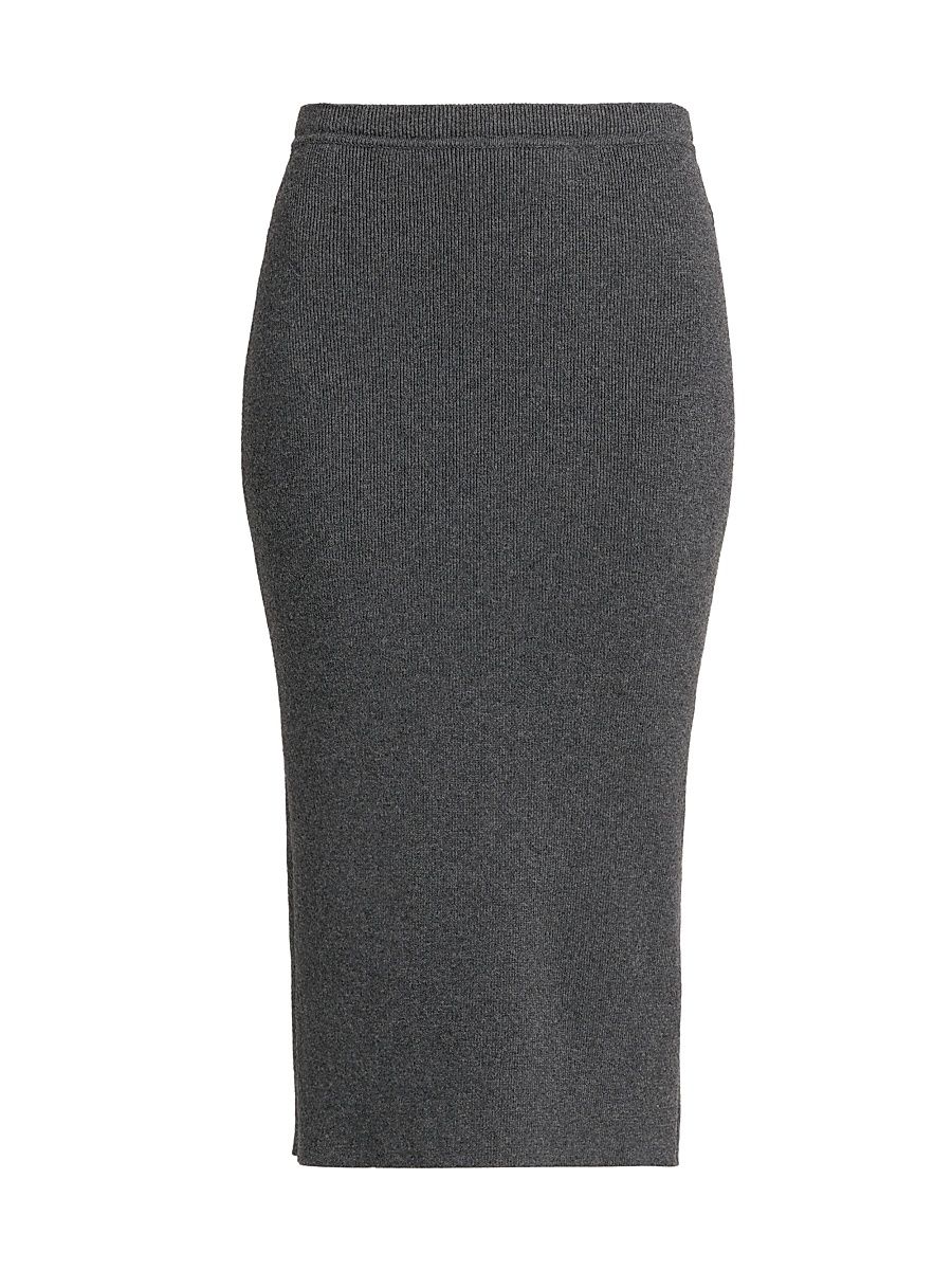 Women's Rib-Knit Cashmere-Cotton Pencil Skirt - Dark Grey Melange - Size Large