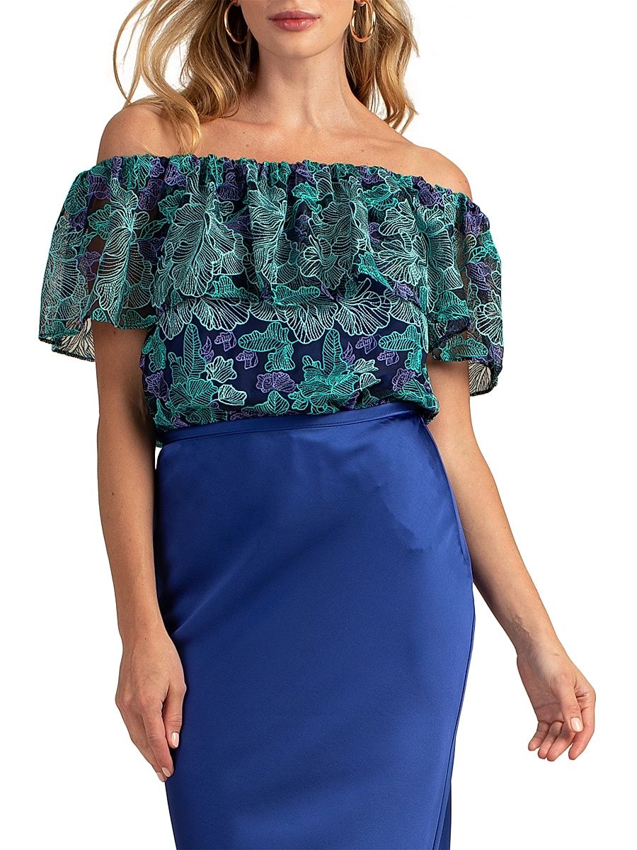 Women's Wisdom Embroidered Off-the-Shoulder Top - Size Large