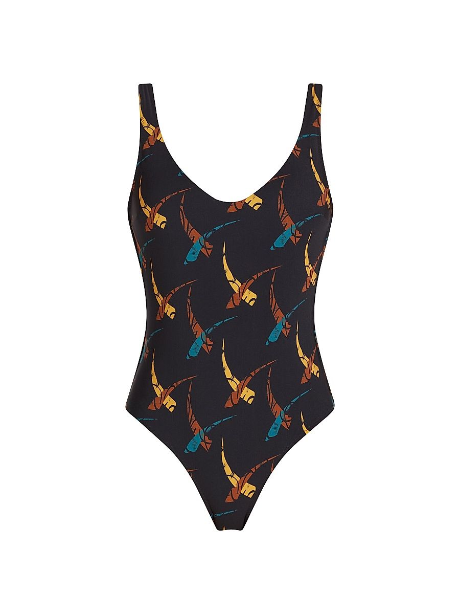 Women's Verona Stamped One-Piece Swimsuit - Black - Size Large