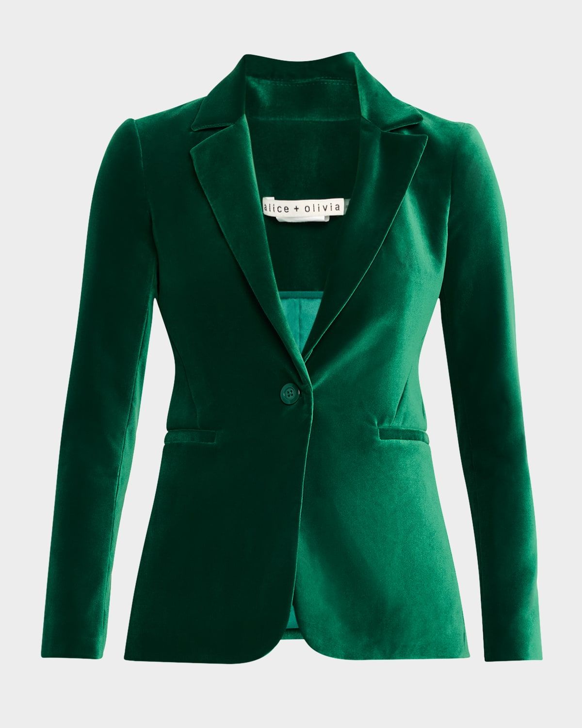 Macey Notch-Collar Fitted Velvet Blazer
