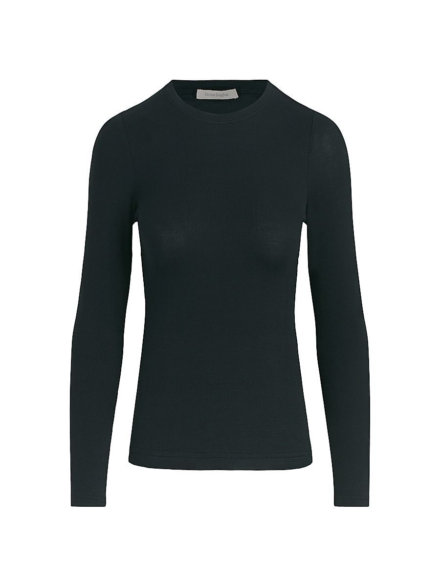 Women's Rib-Knit Long-Sleeve Top - Black - Size XS