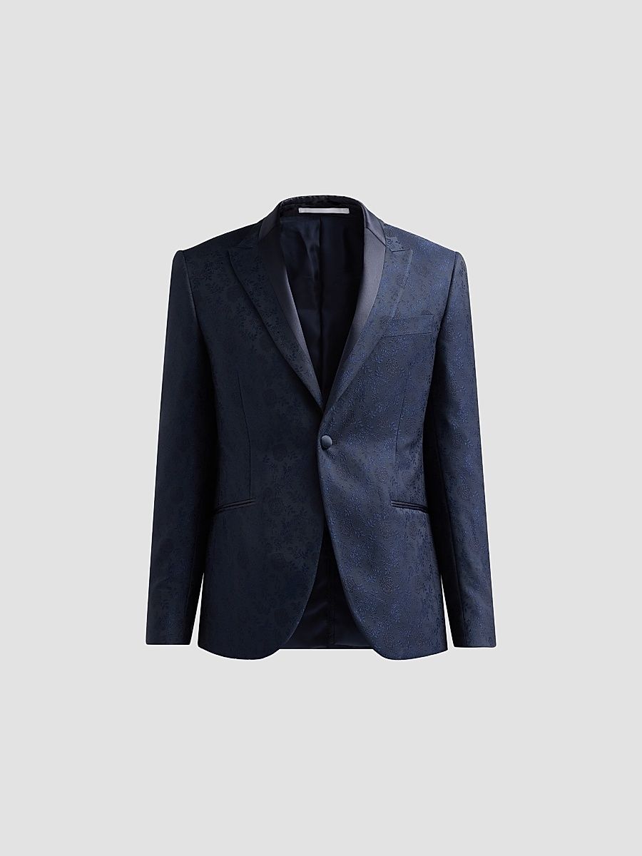 Men's Floral-Embroidered Wool-Blend Dinner Jacket - Blue Navy - Size 46
