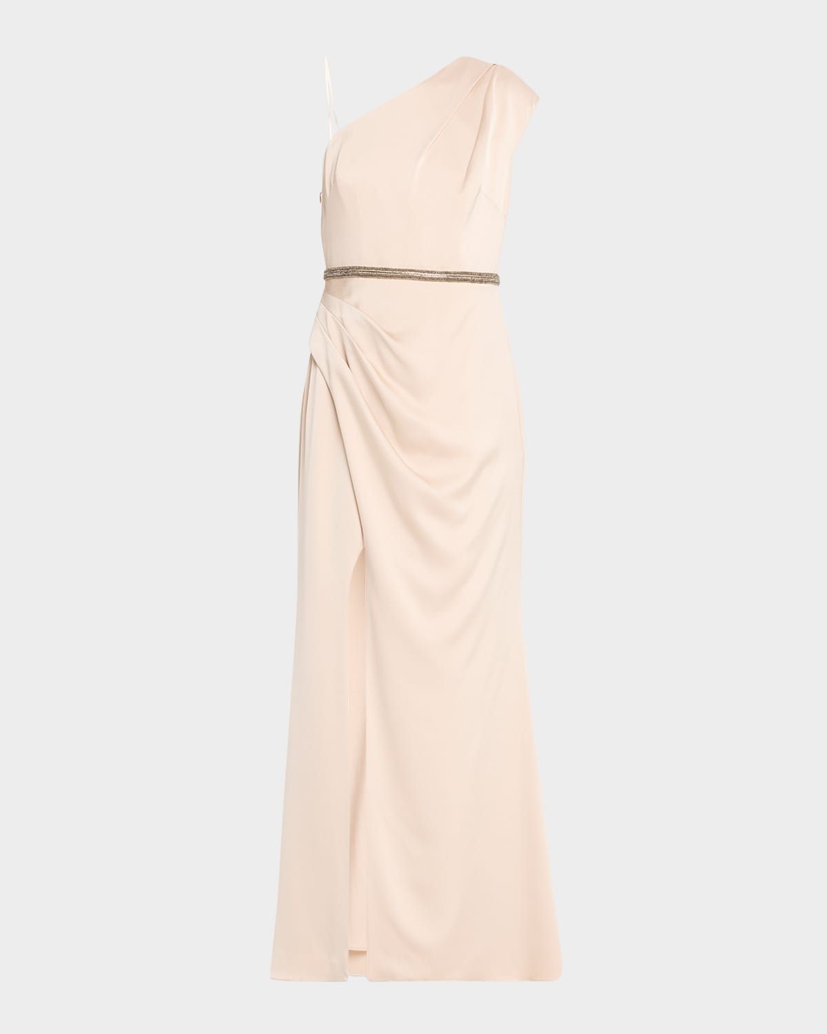 One-Shoulder Draped Crepe Back Satin Gown