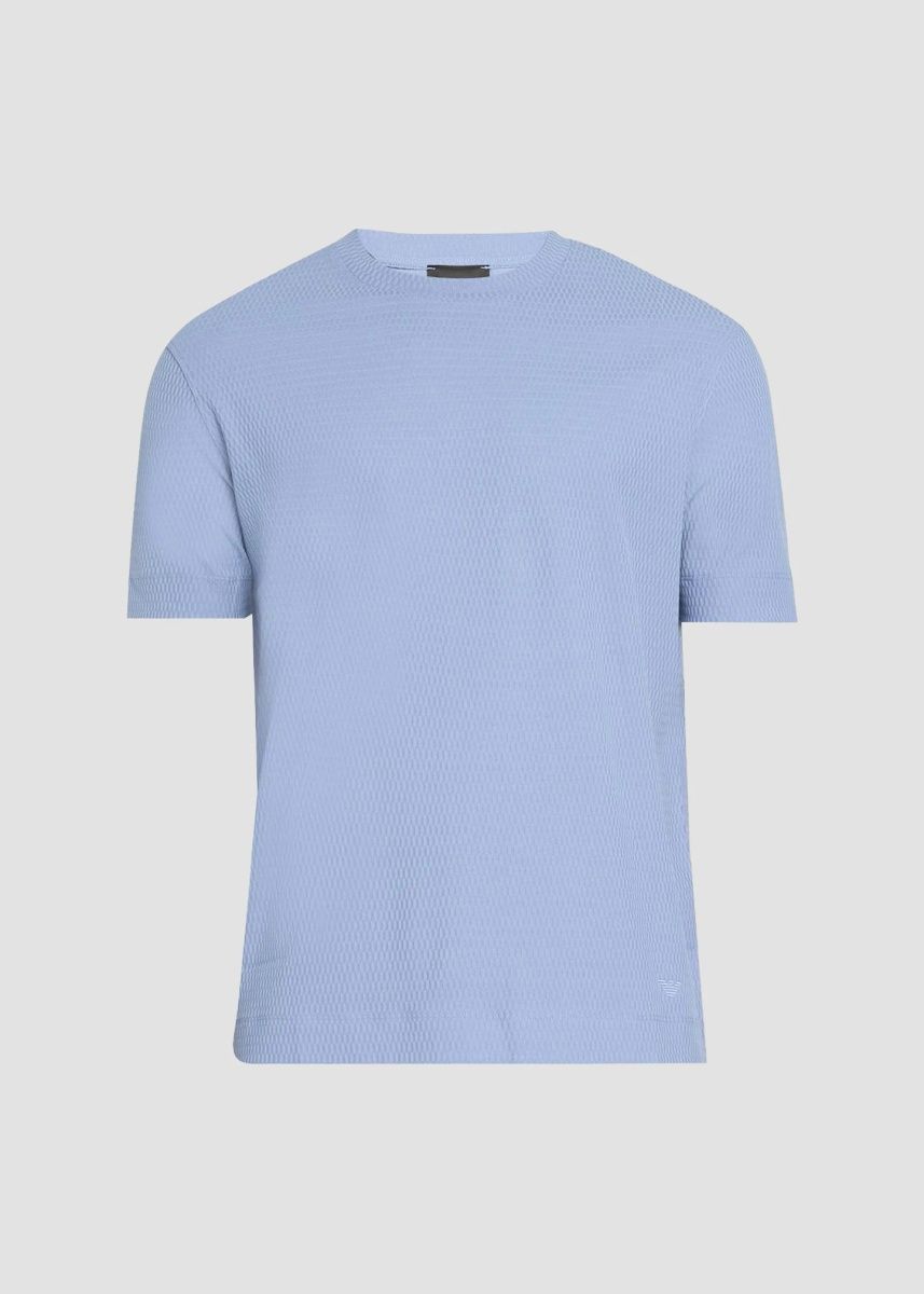 Emporio Armani Men's Textured Oval Cotton Crewneck T-Shirt - Solid Medium Blue - Size XXL