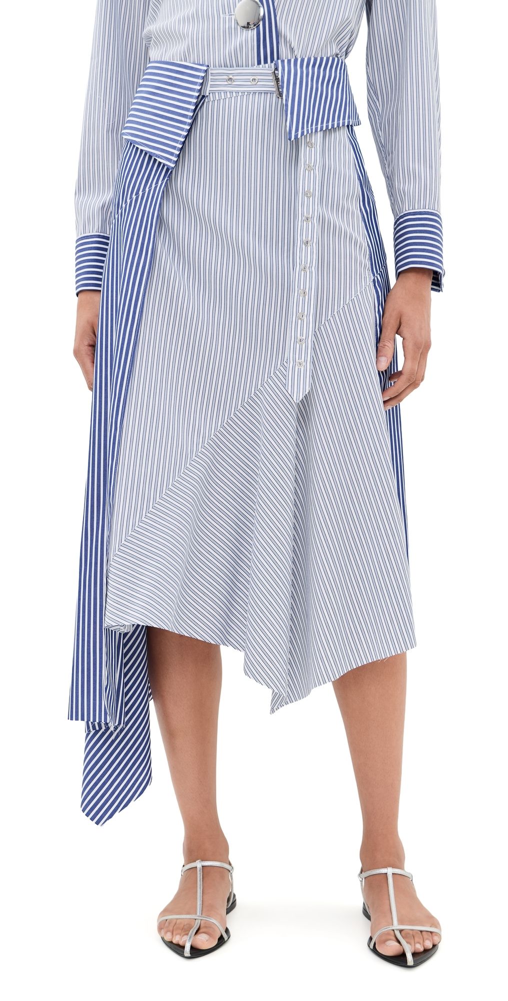 Marques'Almeida Patchwork Wrap Skirt with Folded Belt Blue Stripe 4