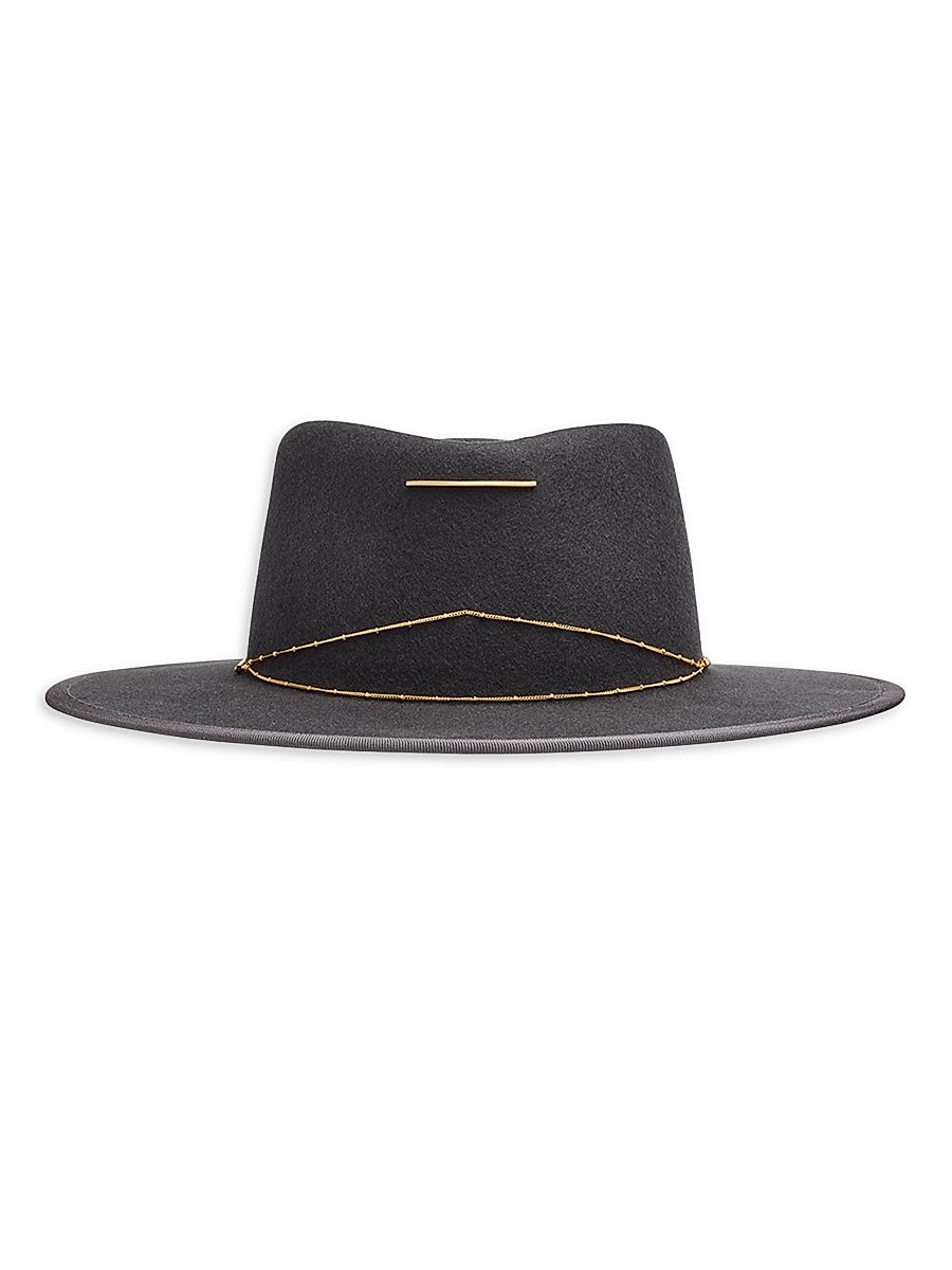 Women's Anna Draped Chain Merino Wool Fedora - Charcoal - Size Medium