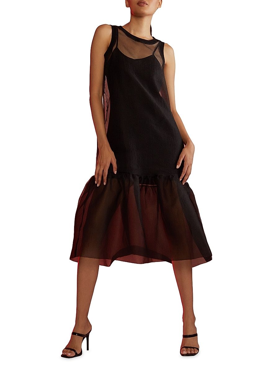 Women's Sheer Organza Midi Dress - Black - Size Large