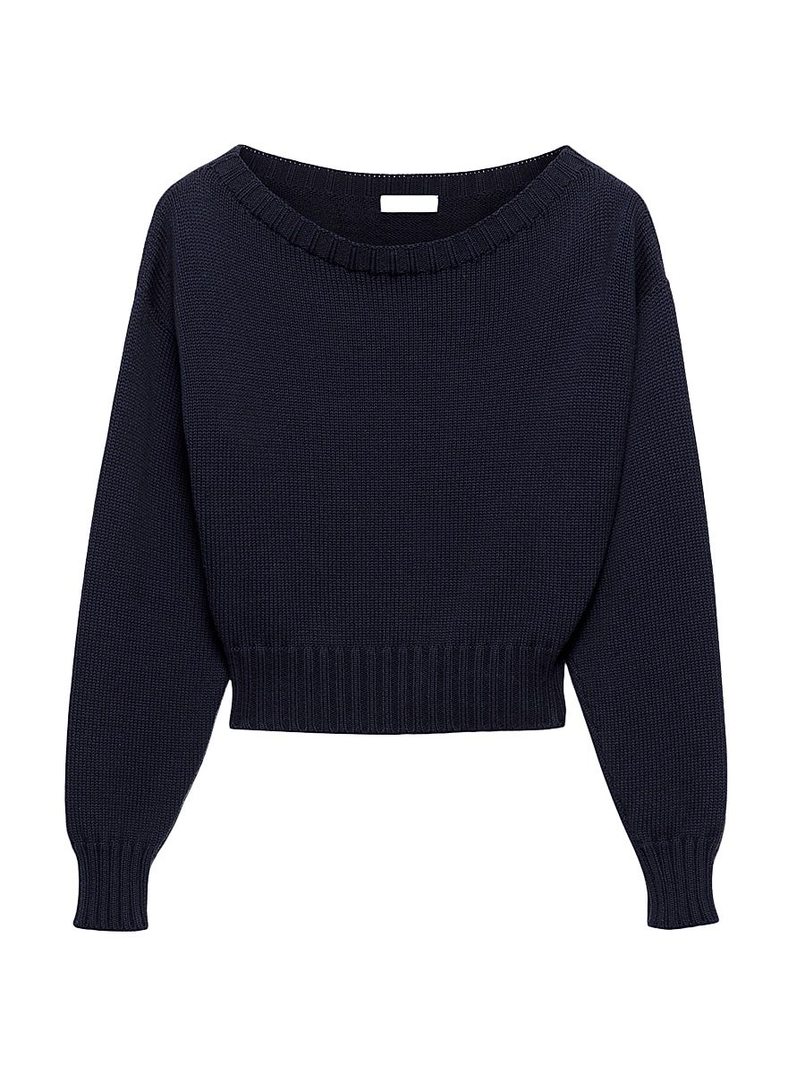 Women's Cotton Boat Neck Sweater - Blue - Size 2