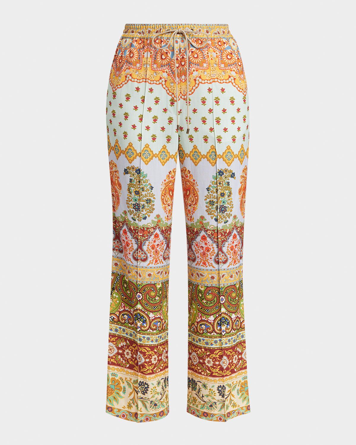 Relaxed Drawstring Paisley Pants