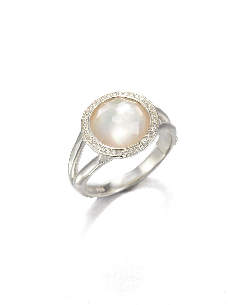 Women's Lollipop Mini Lollipop Sterling Silver, Gemstone & 0.14 TCW Diamond Ring - Mother Of Pearl - Size 7