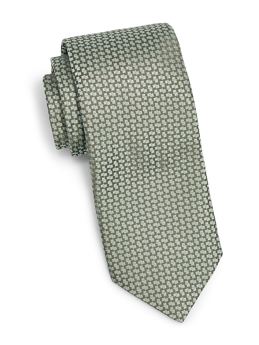 Men's Geometric Woven Silk Tie - Green