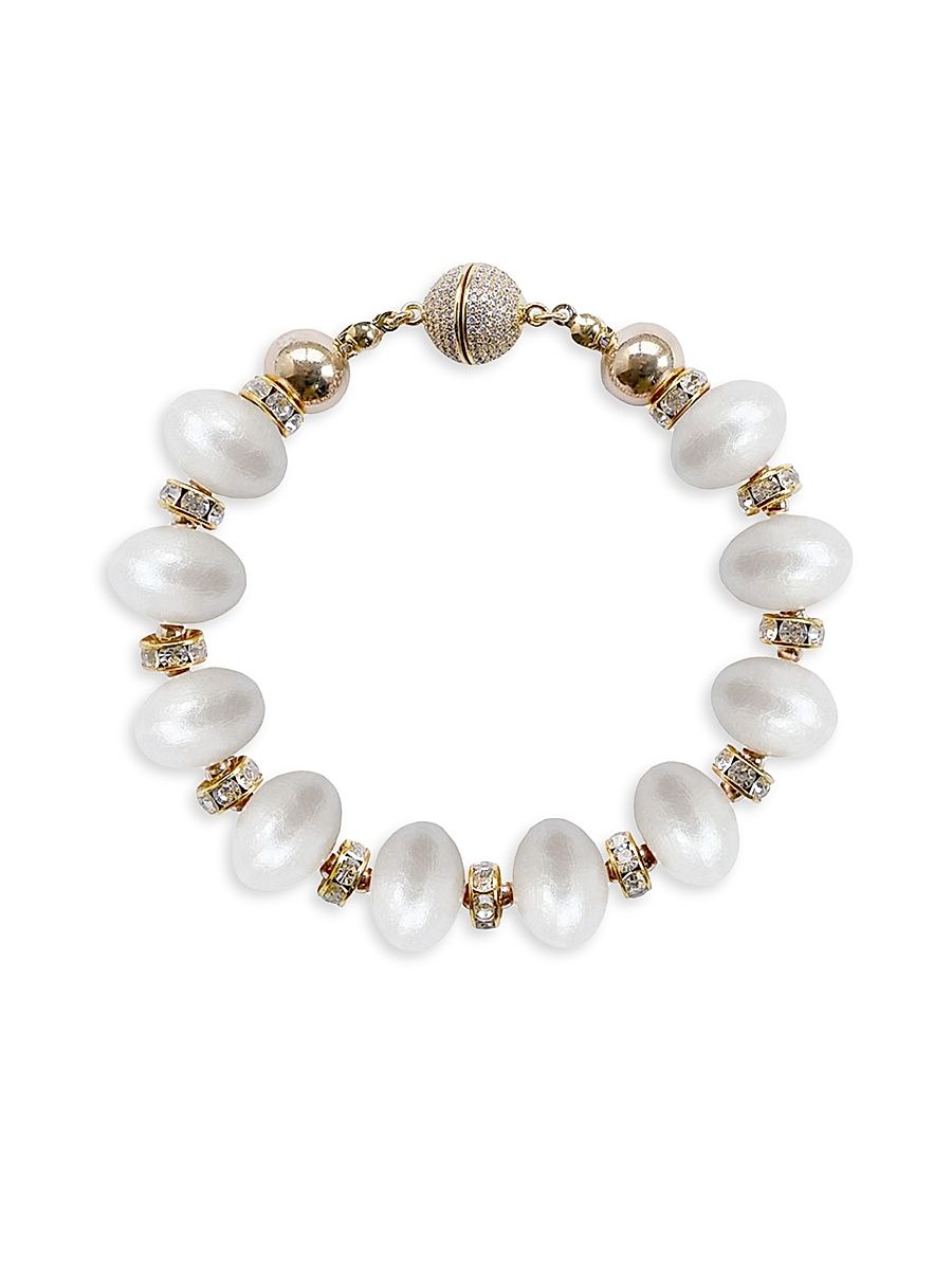 Women's La Dolce Vita Mika 18K-Gold-Plated, Crystal, Silver Hematite & Wood Bracelet - White Heron