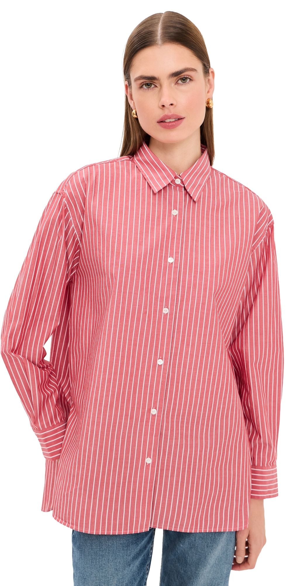Nili Lotan Yorke Shirt RED AND WHITE STRIPE S