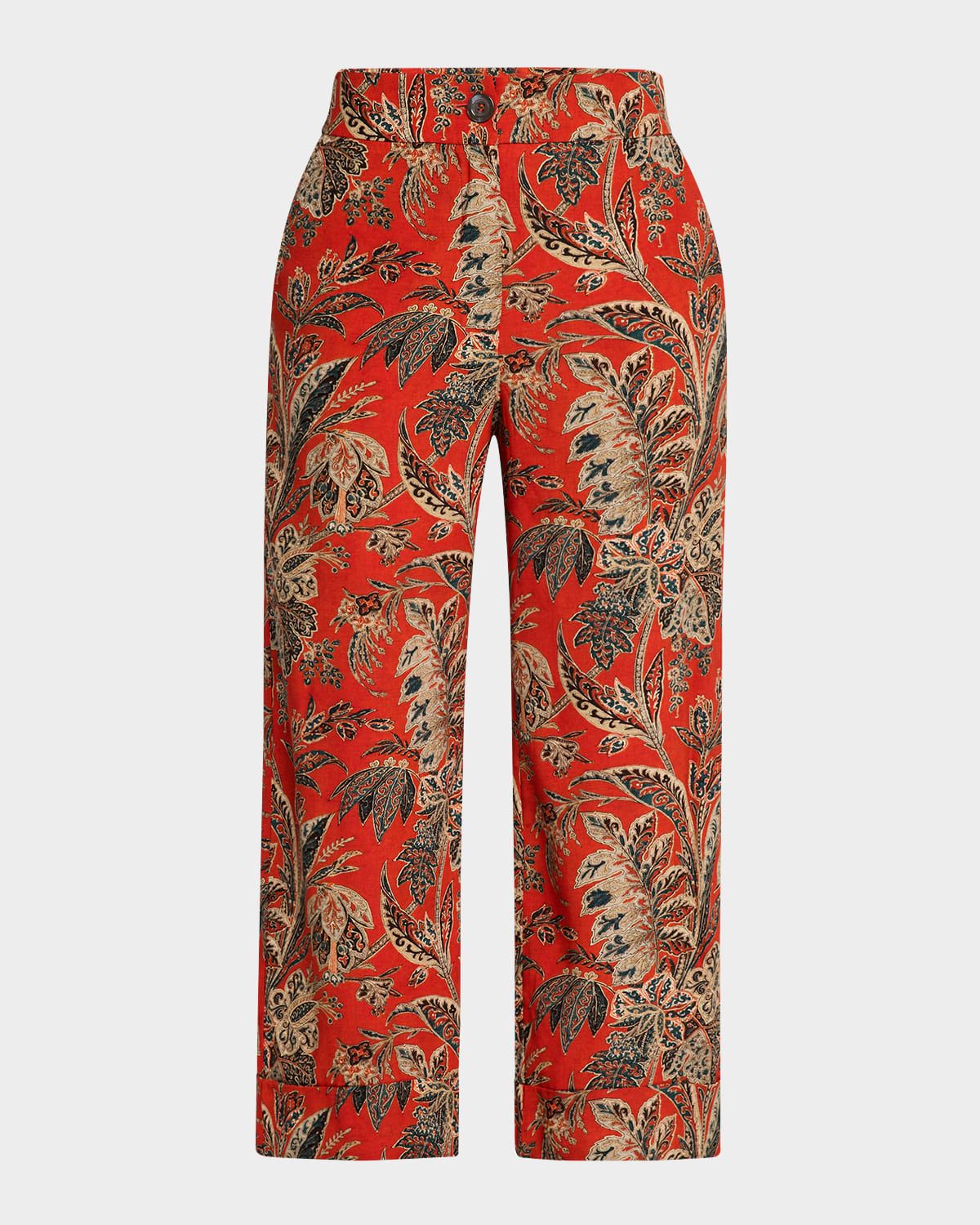 Cropped Floral-Print Pants
