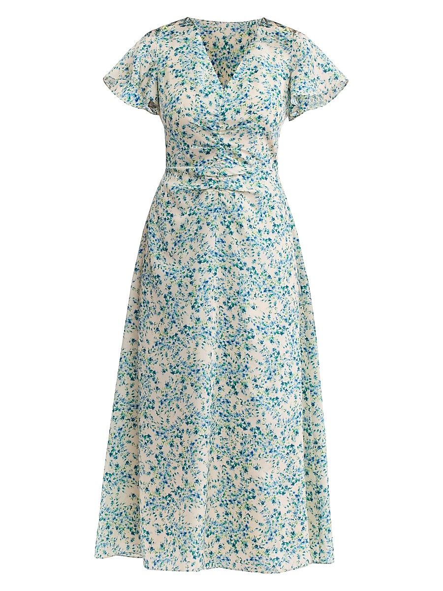 Women's Bellamy Floral Silk A-Line Midi-Dress - Cream Multi - Size 0