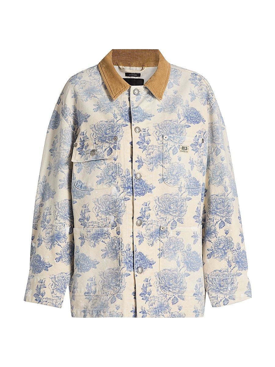 Women's Floral Cotton Chore Jacket - Dustbloom Indigo - Size XS