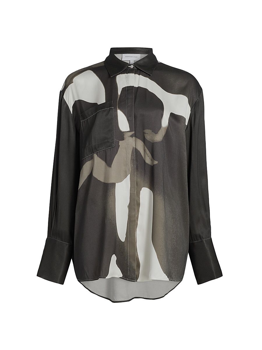 Women's Mya Floral Long-Sleeve Shirt - Espresso Orchid - Size 12