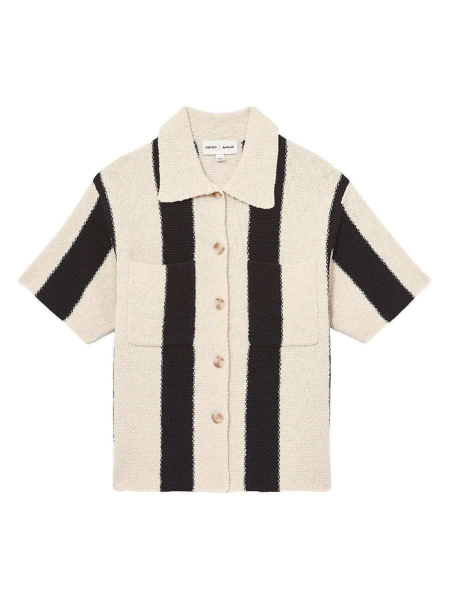 Women's Clive Striped Knit Shirt - Black Ivory - Size Large