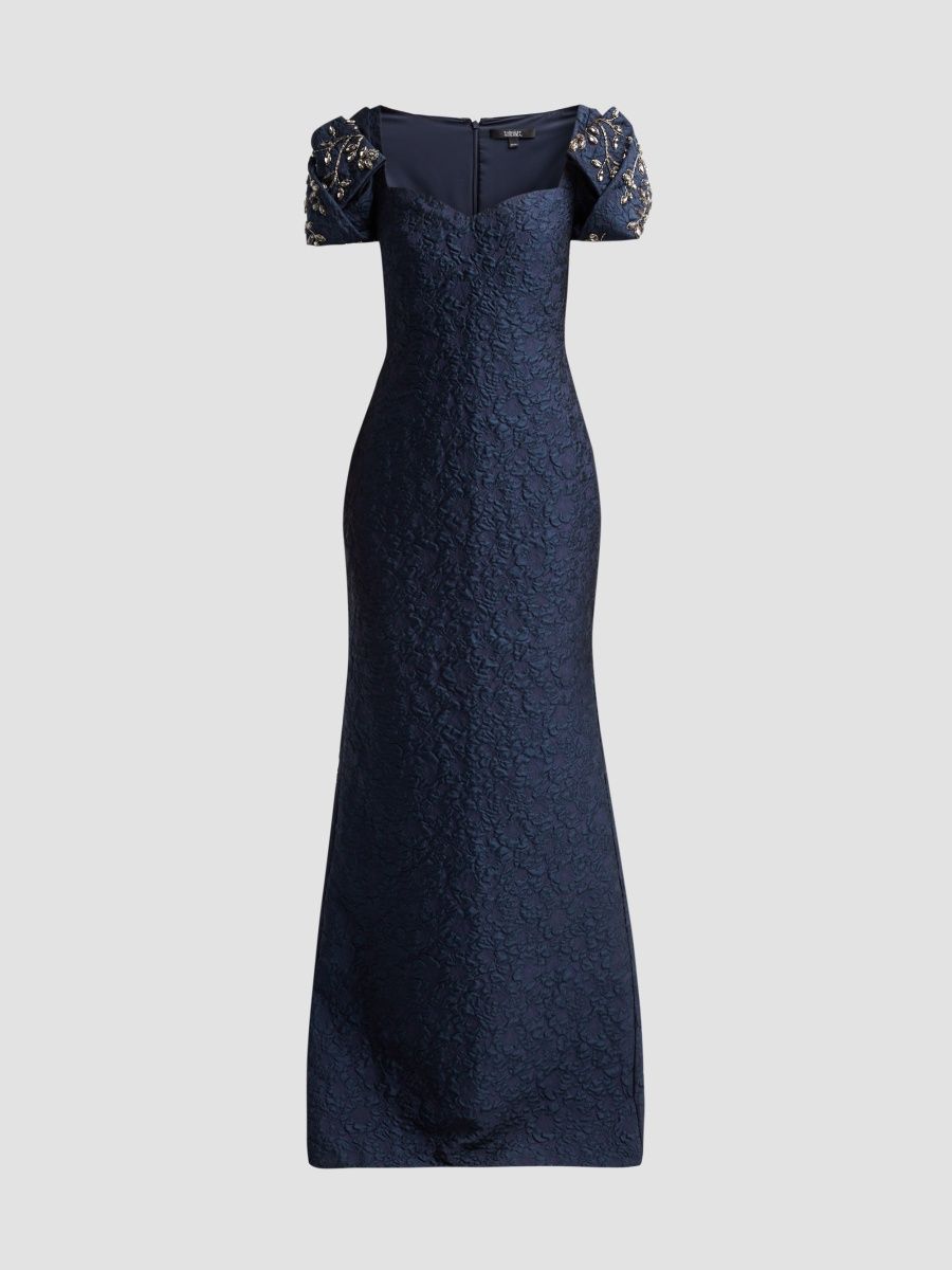 Badgley Mischka Women's Jacquard Sweetheart A-Line Gown - Navy - Size 12