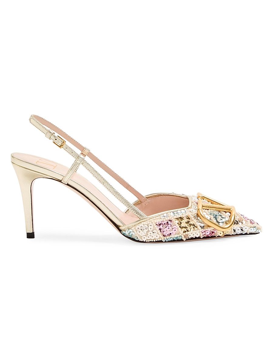 Women's VLogo Signature 80MM Slingback Pumps Décolleté - Platinum - Size 6.5