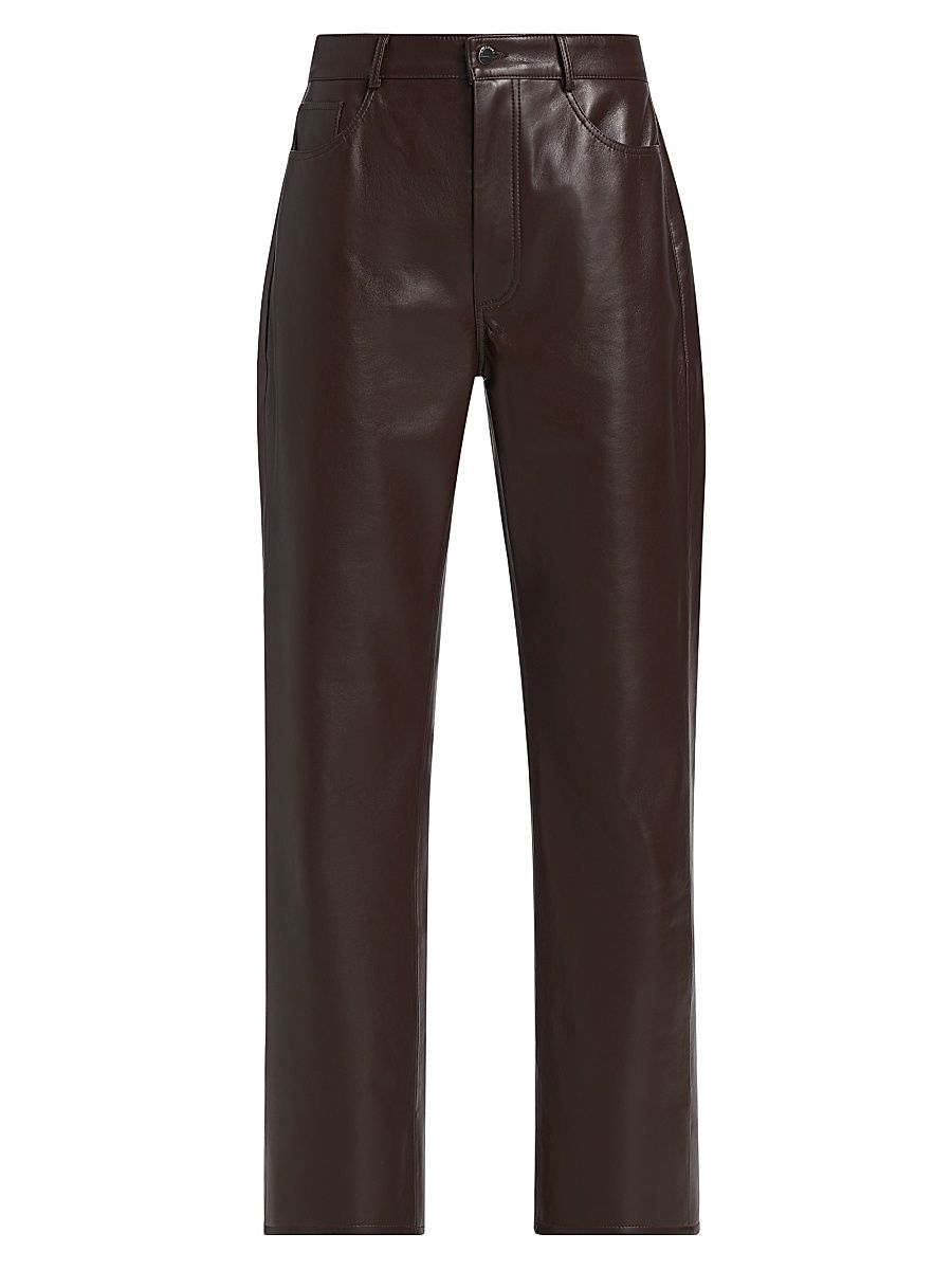 Women's Demora Leather Straight-Leg Pants - Mahogany - Size 30