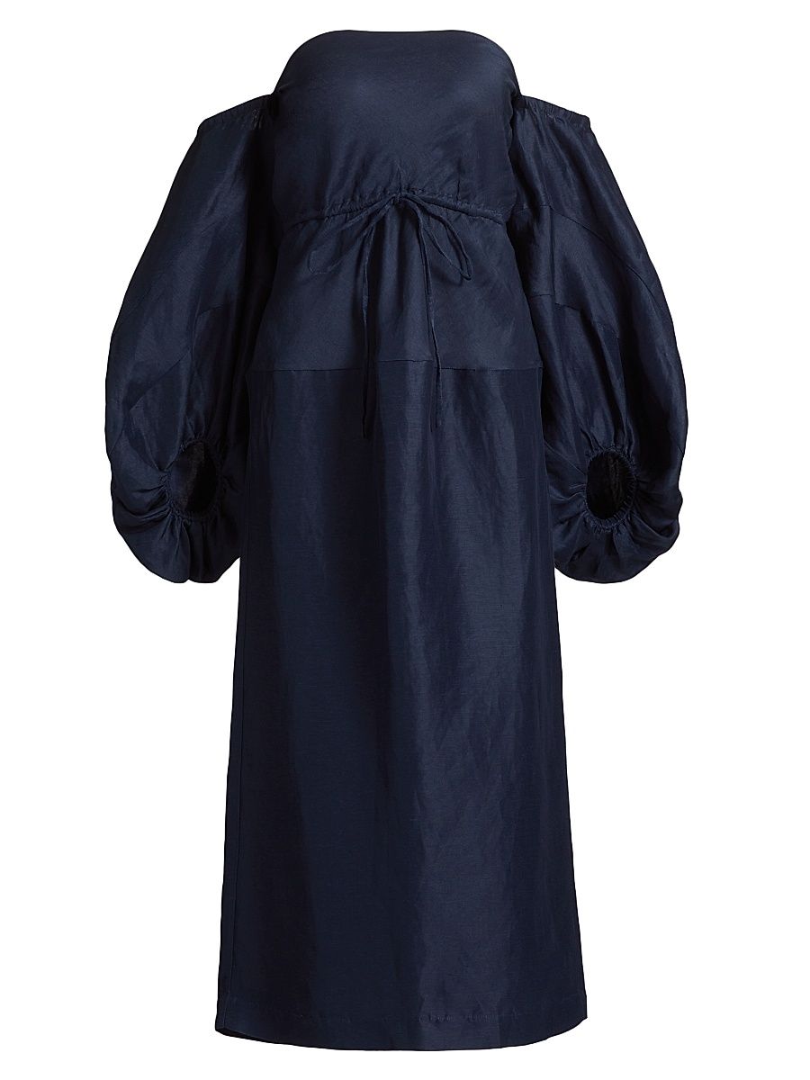 Women's Off-The-Shoulder Balloon-Sleeve Midi-Dress - Navy - Size 12