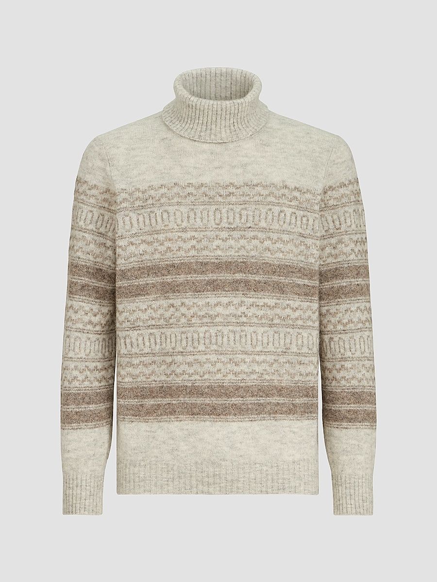Men's Alpaca, Cashmere and Wool Nordic Jacquard Turtleneck Sweater - Chestnut - Size 40