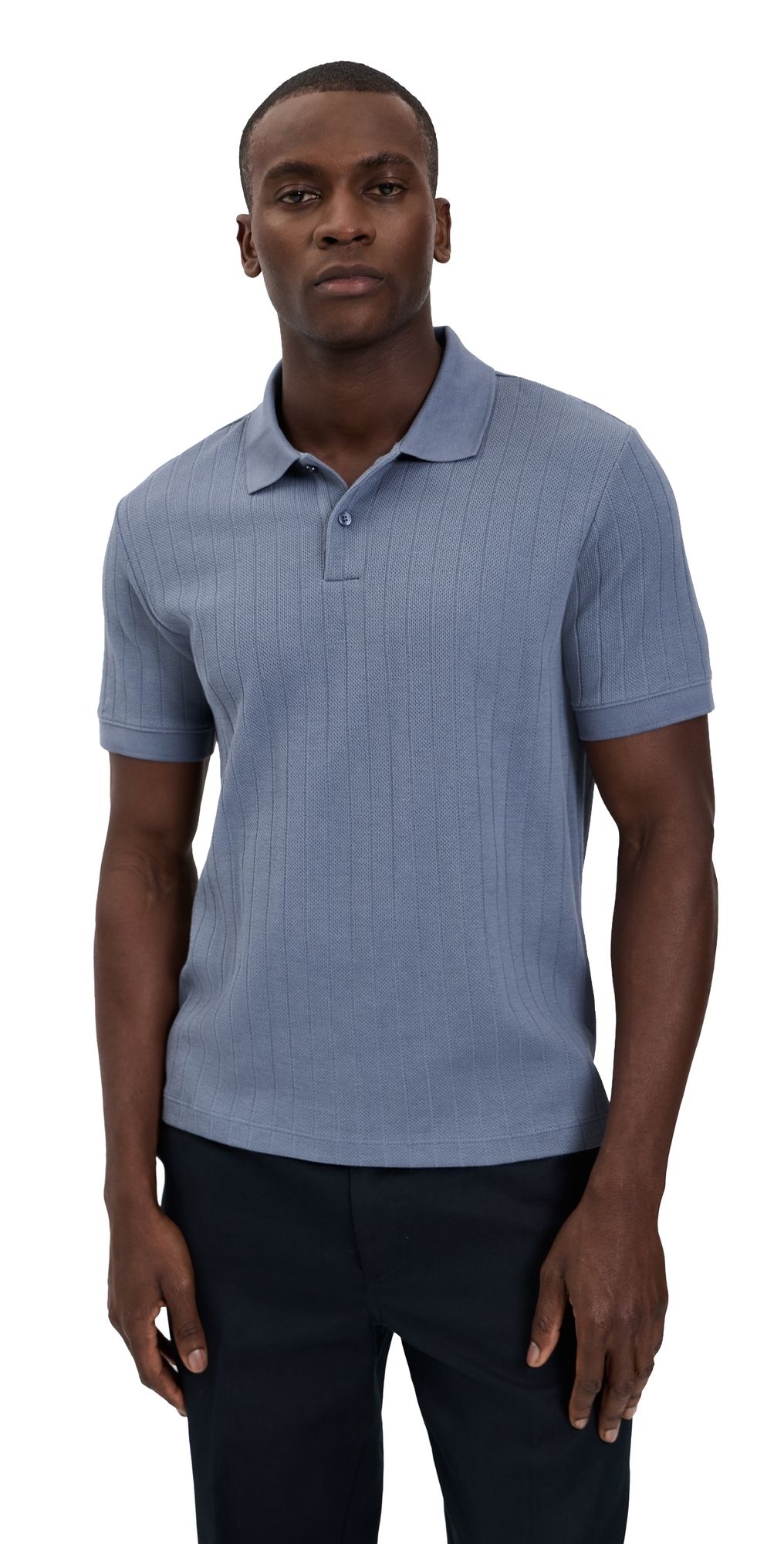 Vince Drop Needle Stripe Polo Hawk Blue S