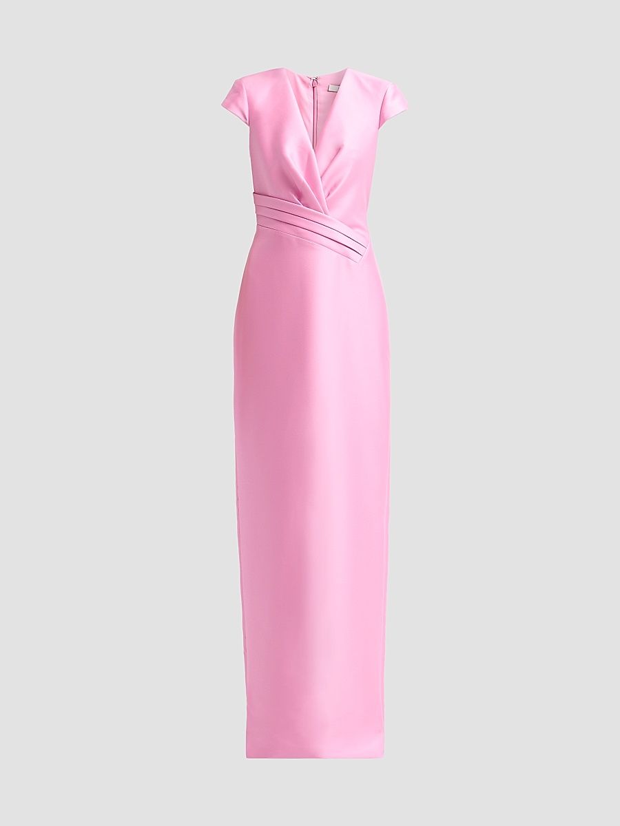 Women's Satin Wrapped-Bodice Column Gown - Blush - Size 16