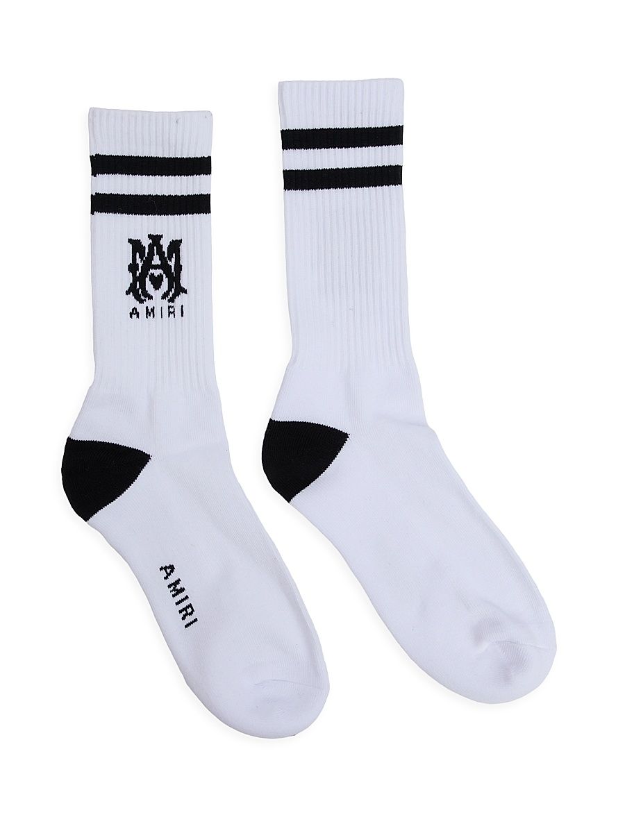 Men's MA Core Cotton-Blend Ribbed Socks - White Black - Size Medium