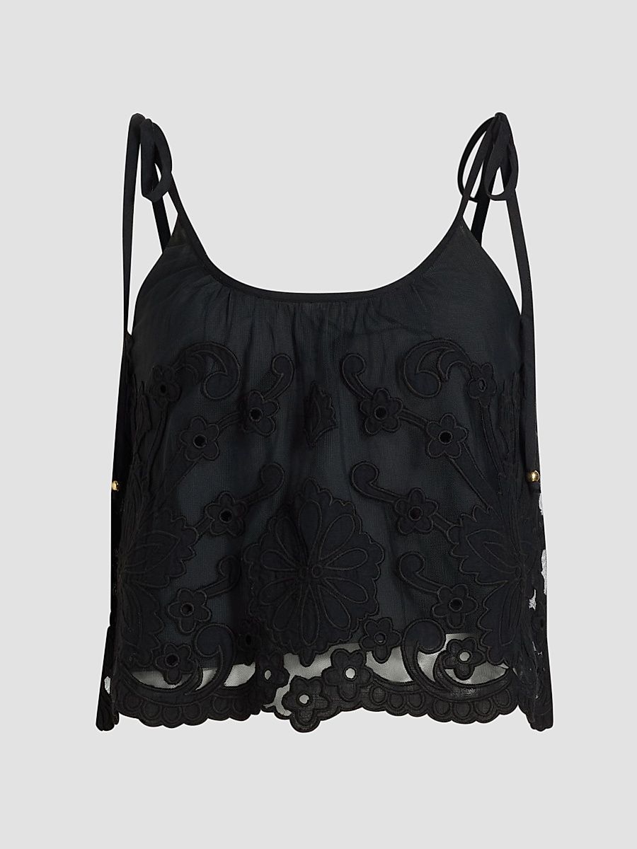 Women's Elsie Embroidered Crop Top - Black Embroidery - Size XL