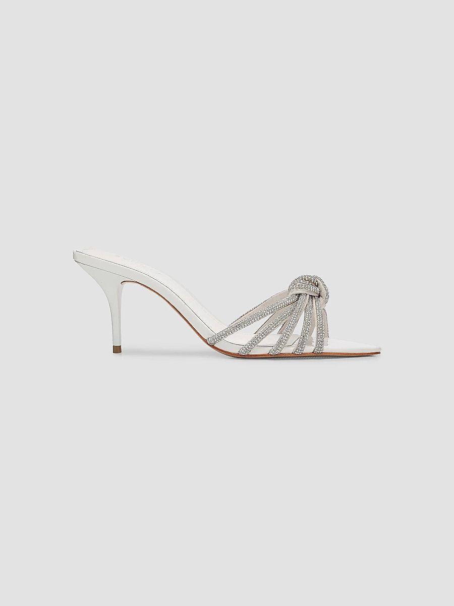 Schutz Women's Pearline 75MM Crystal-Embellished Leather Mules - Cristal White - Size 8.5