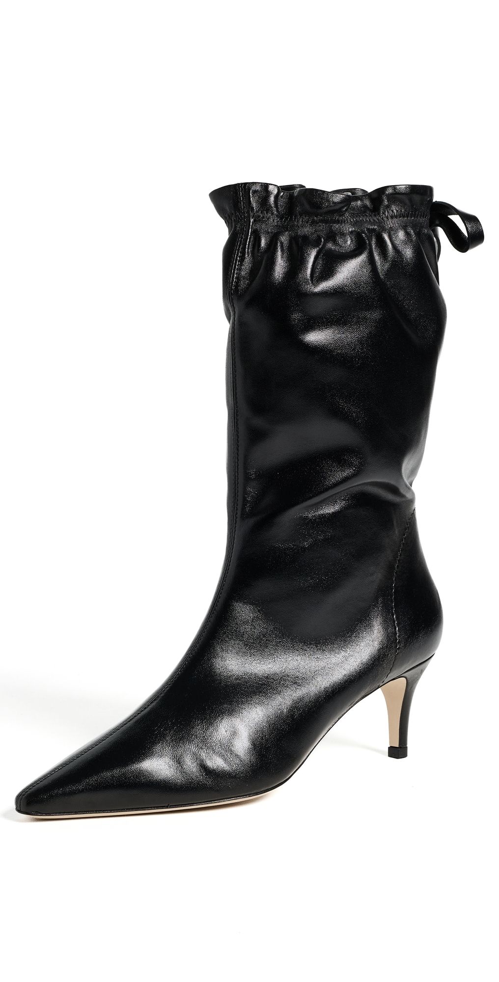 Cinq à Sept Alex Scrunched Shiny Leather Ankle Booties Black 35
