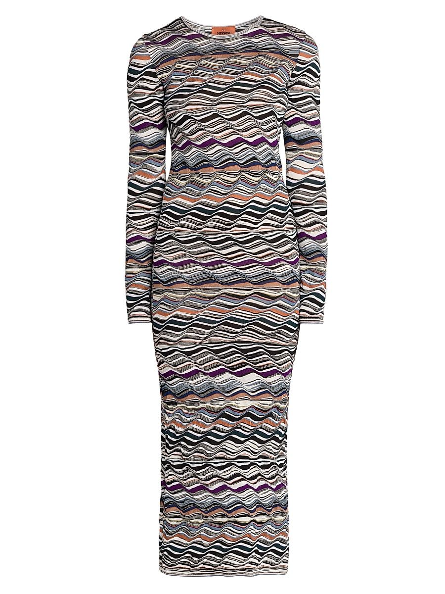 Women's Zig-Zag Knit Midi-Dress - Blue And Purple Tones - Size 4