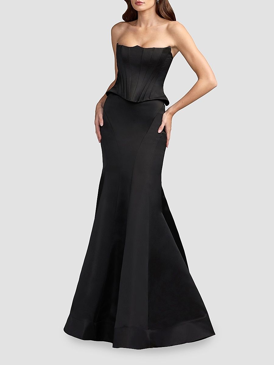 Women's Satin Strapless Trumpet Gown - Black - Size 12